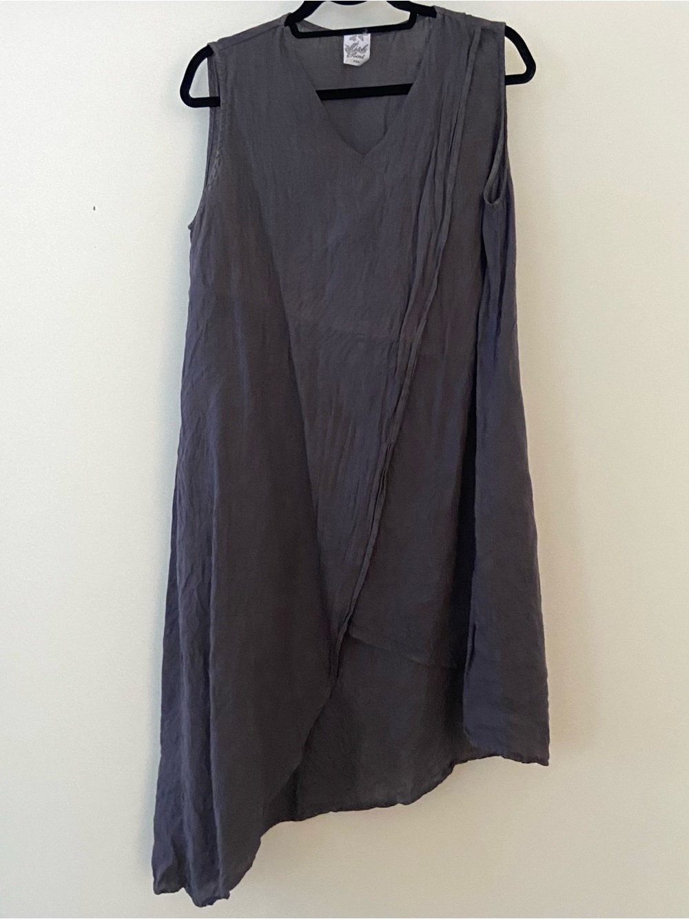 Match Point Small Gray Linen Tunic Dress Asymmetrical Layered Lagenlook Coastal